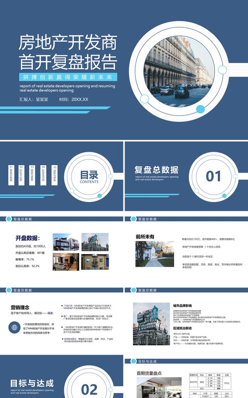 简约房地产开发商首开复盘报告动态PPT模板