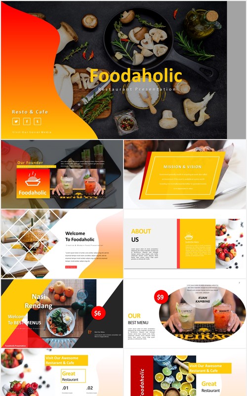 餐厅美食可视化图表展示PPT模板foodaholic powerpoint template