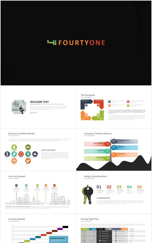 高端阶梯金字塔数据图表工作通用PPT模板fourty one powerpoint template