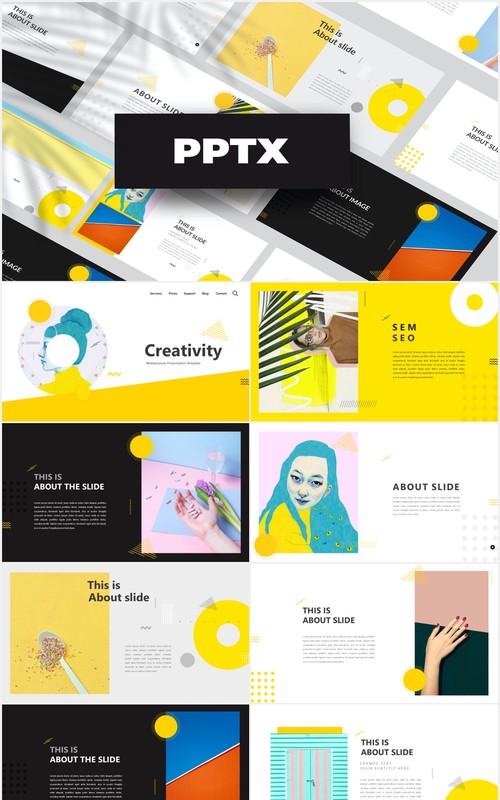 创意黄色作品展示PPT模板Yellow Creative Powerpoint