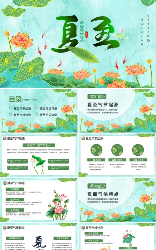 绿色中国风传统二十四节气之夏至PPT模板