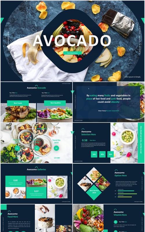 水果美食餐饮宣传展示PPT模板avocado powerpoint template