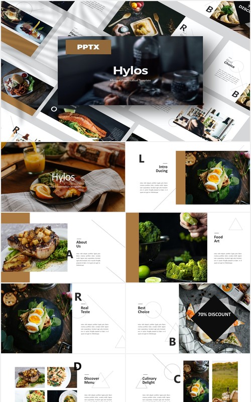 餐饮美食图片展示PPT模板Hylos Powerpoint Template