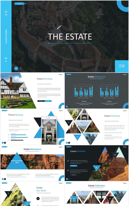 旅游景点宣传图片排版国外PPT图表模板The Estate - Powerpoint Template