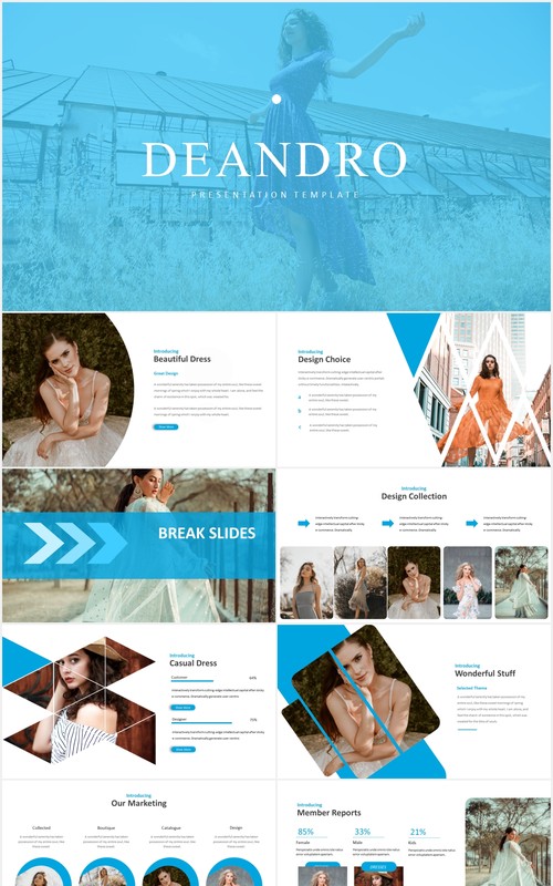 蓝色国外图片排版PPT模板Deandro - Powerpoint Template