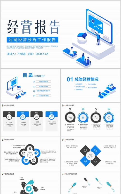 蓝色公司经营分析工作报告汇报通用PPT模板