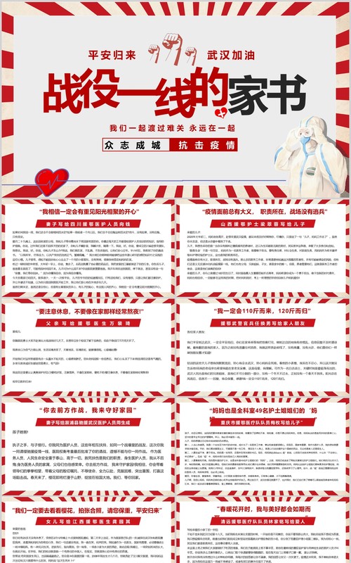 创意抗击疫情战役一线的家书武汉加油PPT模板
