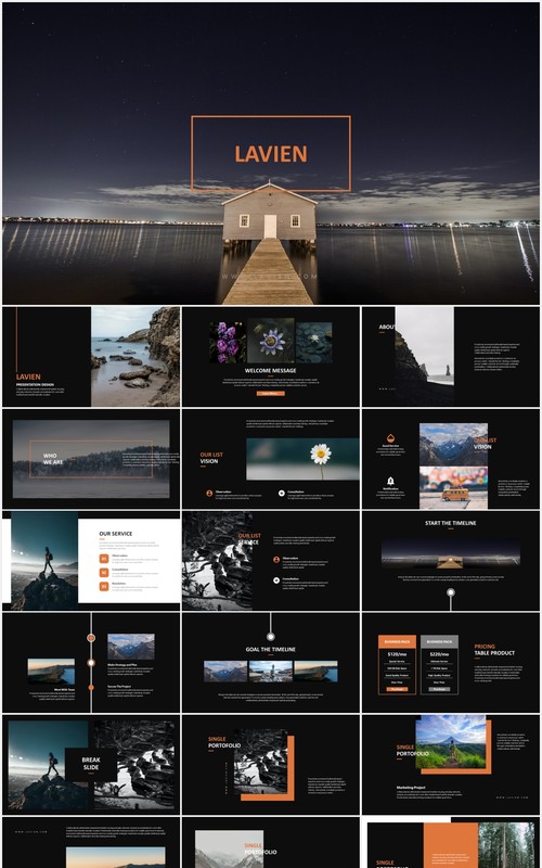 黑色摄影平面作品展示PPT模板Lavien-Clean Minimal Lookbook Powerpoint