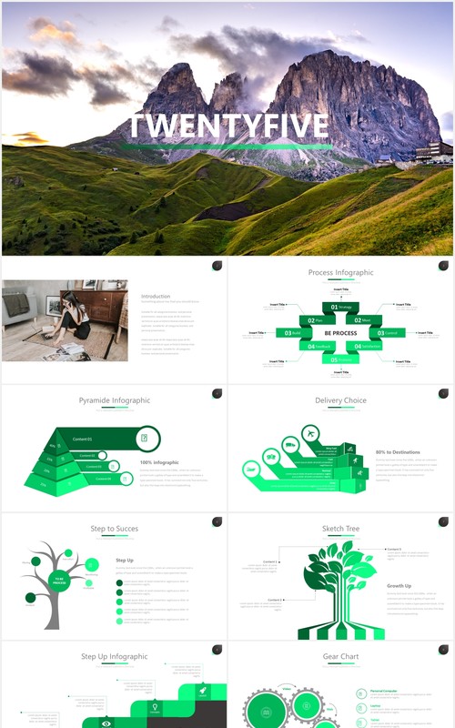 绿色简洁商务PPT数据可视化图表素材模板twenty 5 powerpoint template