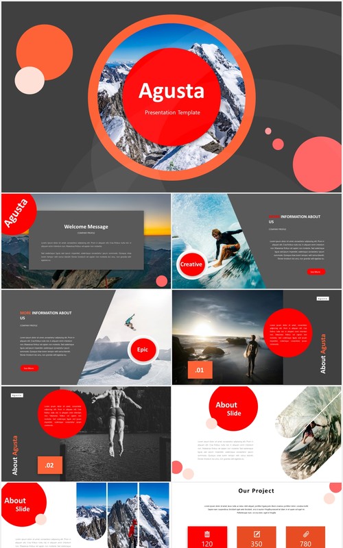 简约红色极限运动项目报告总结可视化图表PPT素材模板agusta powerpoint template