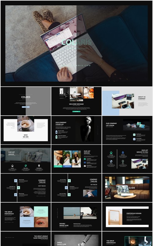 深色商务公司简介业务介绍PPT模板Colaris-Minimal Business Profile Powerpoint