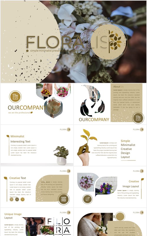 花卉鲜花花店宣传图片排版PPT图表模板Floralist - Powerpoint