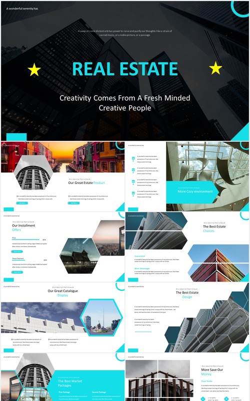 蓝色房地产建筑建设宣传展示PPT模板Real Estate - Powerpoint Template