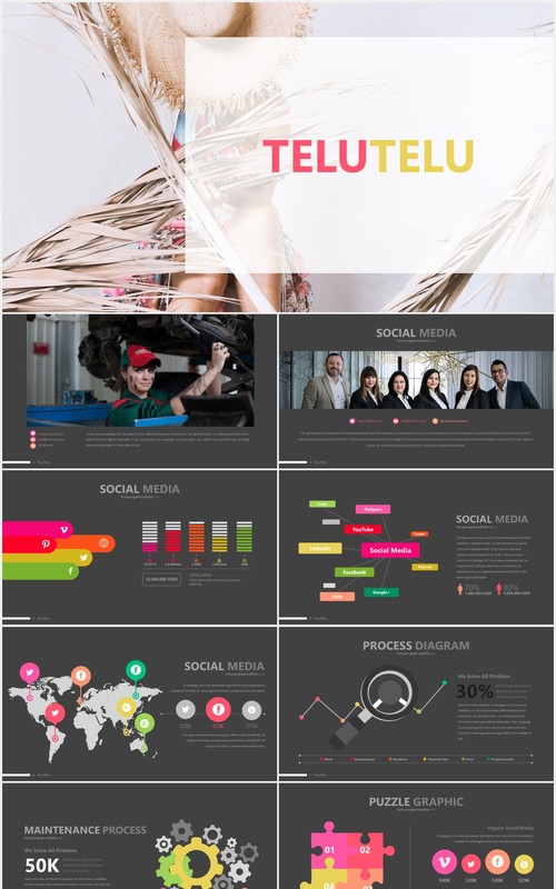 彩色可视化信息数据图表PPT素材模板telu3 powerpoint template