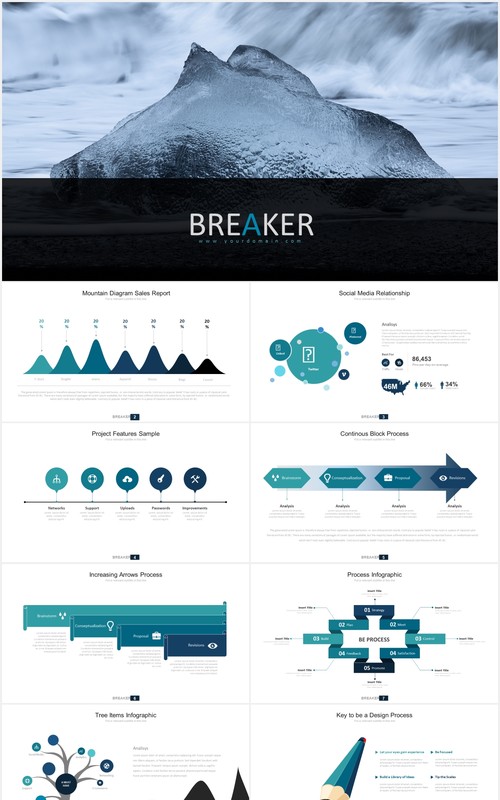 3D金字塔阶梯数据图表商务PPT模板breaker powerpoint