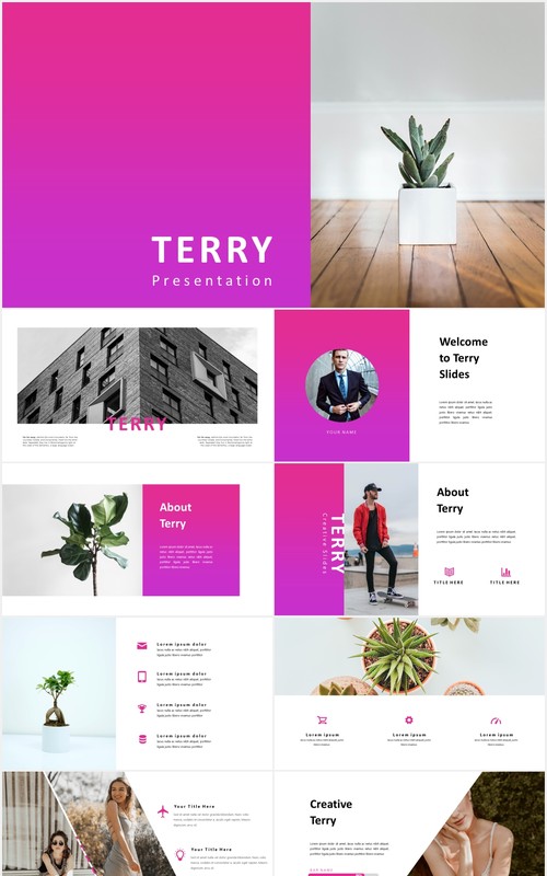 粉色渐变国外图片排版PPT信息图表模板powerpoint template