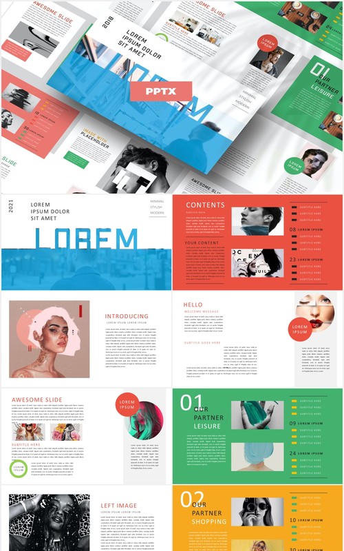 彩色现代作品图片展示PPT模板Lorem Modern Powerpoint