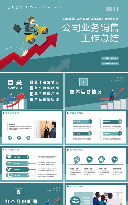 公司业务销售工作总结计划汇报通用PPT模板