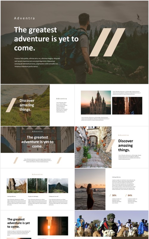 户外探险旅行旅游PPT模板adventra travel adventure powerpoint template