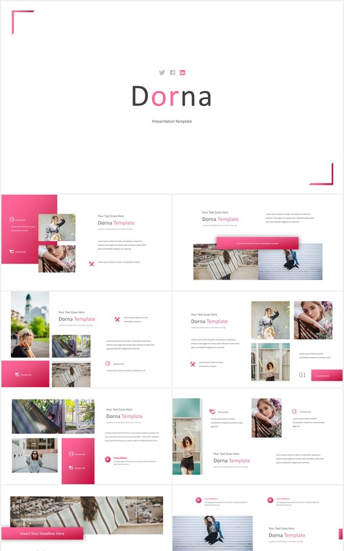 粉色简约国外图片排版PPT模板Dorna Powerpoint Template