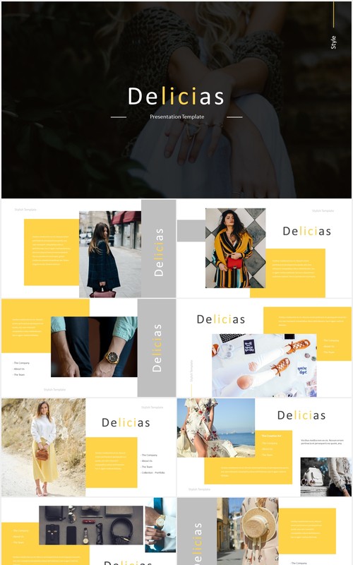 时尚黄色图片排版国外PPT模板Delicias Powerpoint Template