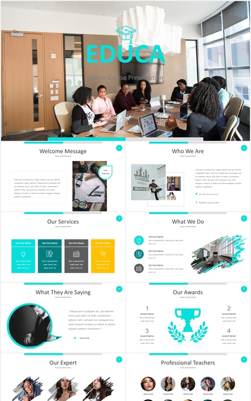 教育工作汇报数据图表可视化PPT素材模板educa powerpoint template