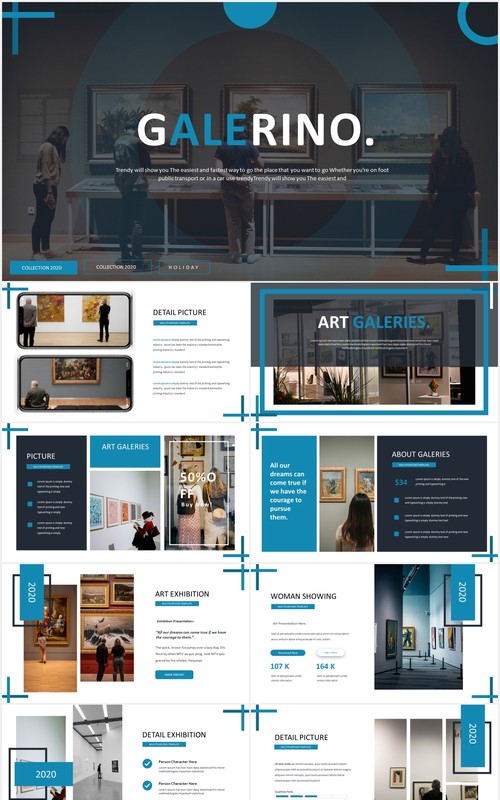 蓝色简约国外图片排版PPT模板Galerino - Powerpoint Template