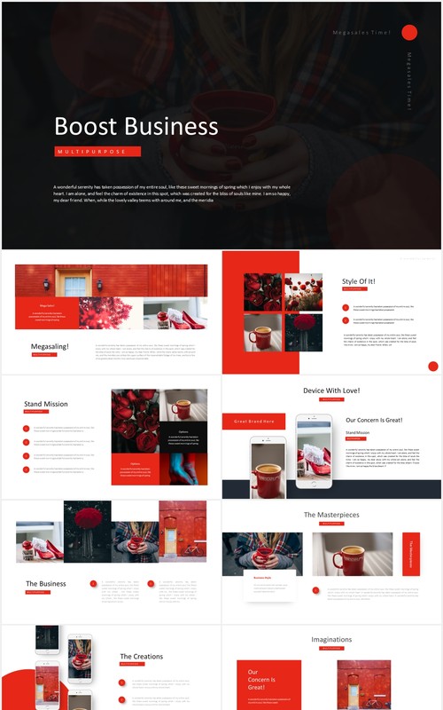 红色商业国外图片排版PPT模板Boost Business - Powerpoint Template