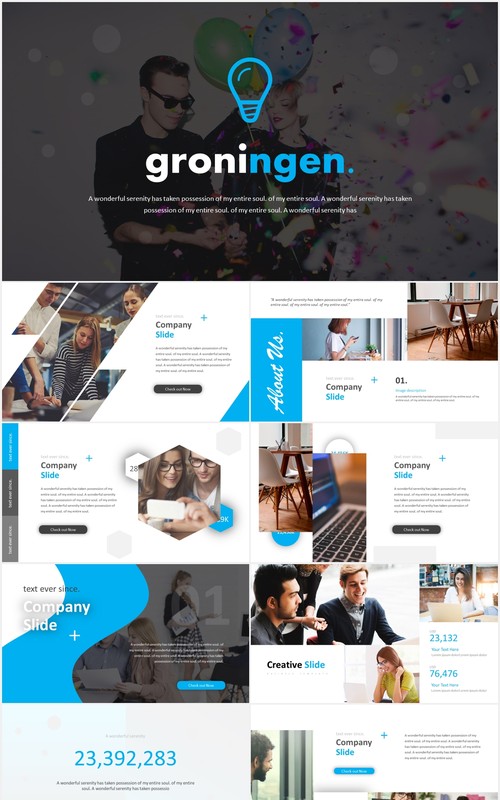 蓝色简约商务项目总结汇报可视化图表PPT素材模板groningen powerpoint template