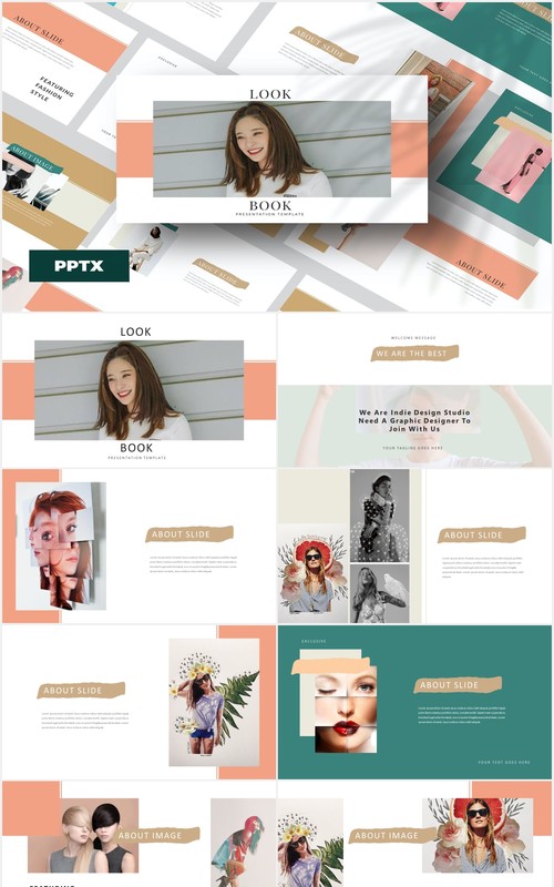 作品图片展示产品介绍PPT模板Lookbook Powerpoint Template