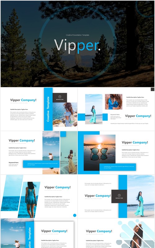 蓝色国外图片排版PPT模板Vipper Powerpoint