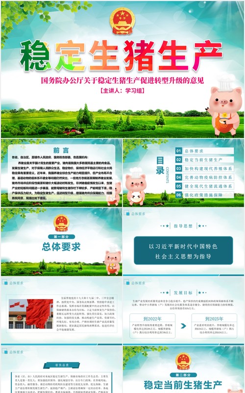 国务院关于稳定生猪生产促进转型升级的意见党课党建PPT模板