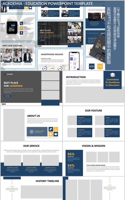 蓝色简约学术汇报PPT图片排版模板Academia - Education Powerpoint Template