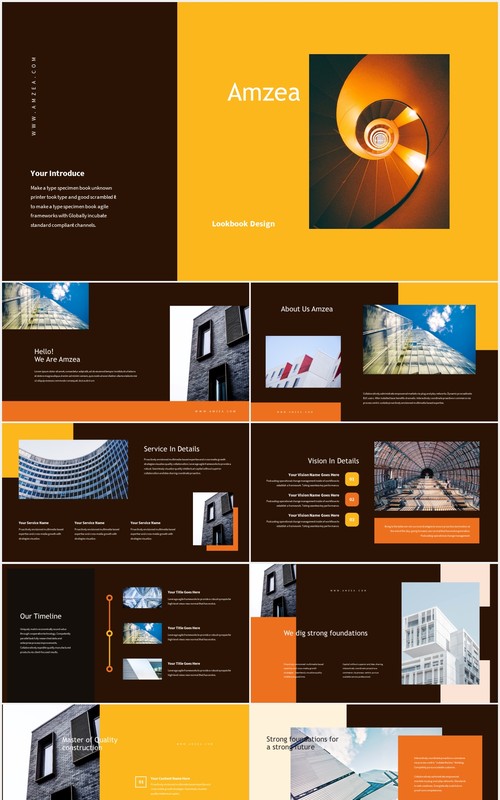 深色建设项目演示PPT模板Amzea-Construction Project Powerpoint