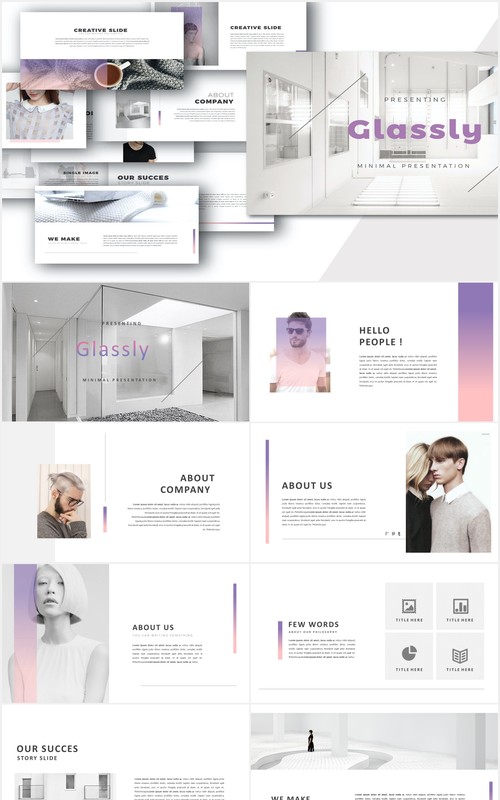 透明简约作品展示PPT模板Glassy Powerpoint Template