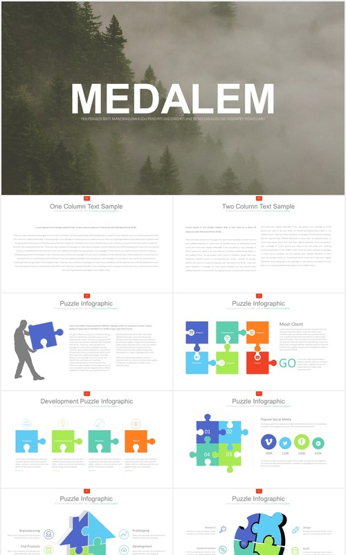 创意拼图可视化PPT素材模板medalem powerpoint