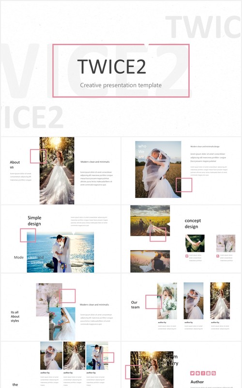婚礼婚纱摄影电子照片图片排版PPT国外模板Twices - Powerpoint