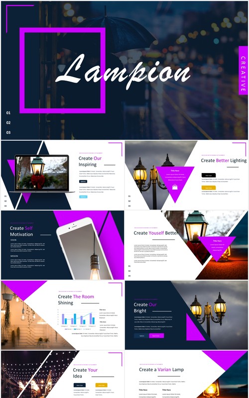 创意几何图片排版国外PPT模板lampion powerpoint template