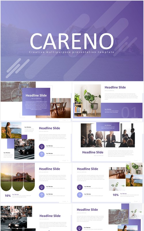 多套色系商务商业工作总结报告PPT国外模板careno powerpoint