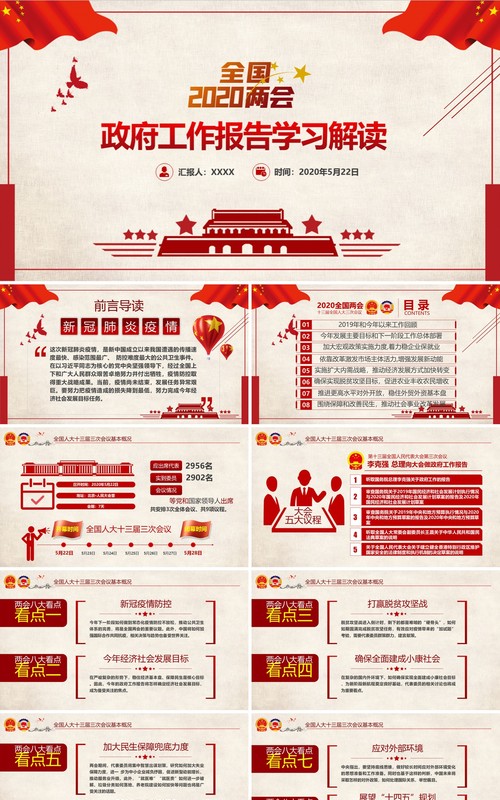 全国2020年两会政府工作报告学习解读PPT模板