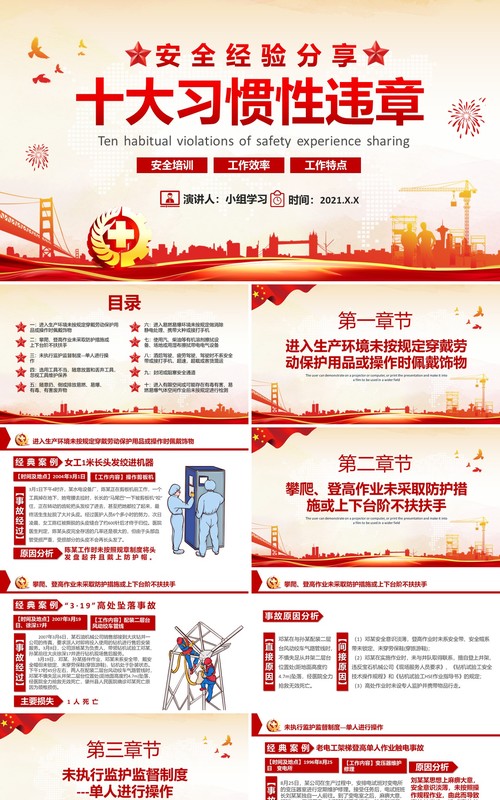 安全经验分享十大习惯性违章培训PPT模板
