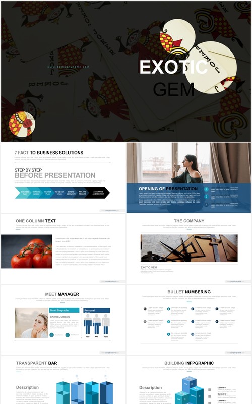 3D宝石蓝信息图表PPT商务模板素材exotic gem powerpoint