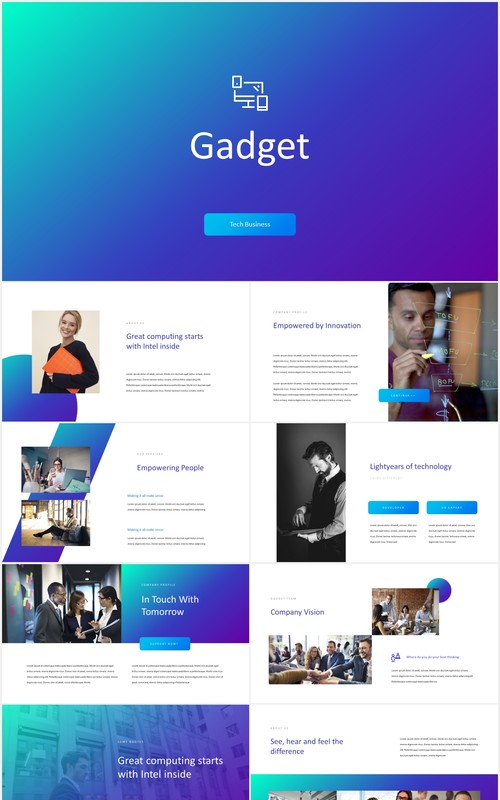 蓝色科技技术研发公司项目宣传PPT模板Gadget - Tech Theme Powerpoint Template