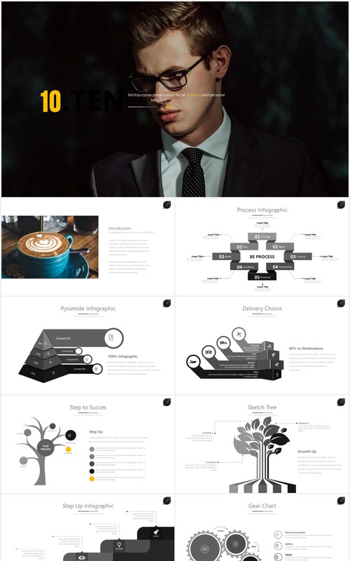 商务简约通用PPT素材模板ten powerpoint template