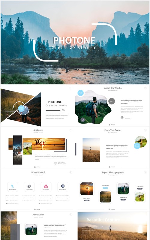 摄影电子照片展示国外PPT图片排版模板Photone Powerpoint Template
