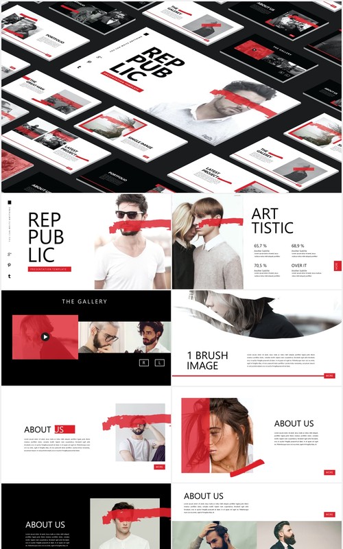 个性创意作品图片展示PPT模板PUBLIC - Powerpoint Template