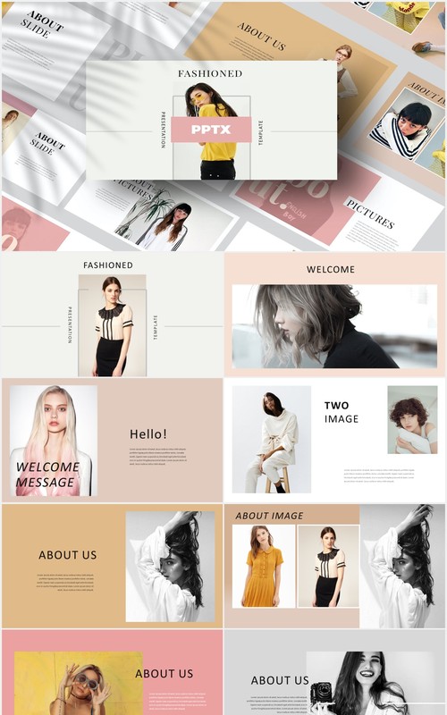 时尚时装手册电子图片展示PPT模板Fashione Lookbook Powerpoint