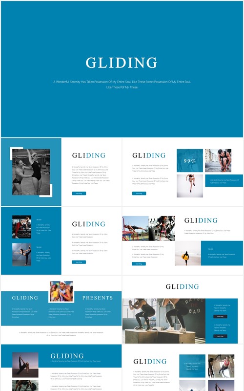 简约国外运动健身PPT信息图表模板Gliding Powerpoint Template