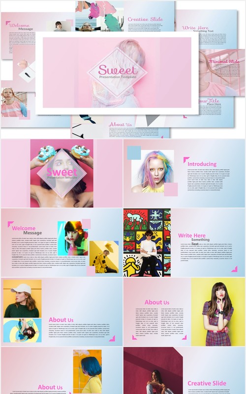 甜蜜图片作品展示PPT模板Sweet Powerpoint Template