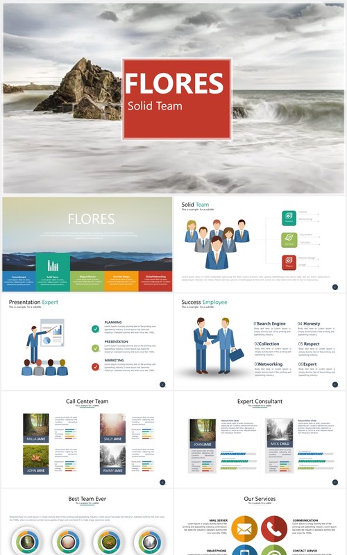 多功能实用可视化数据信息图表PPT素材模板flores powerpoint template